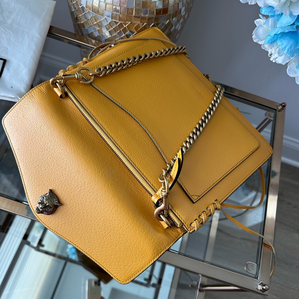 Gucci Mustard Leather Shoulder Bag with Gold Chain - Picture 8 of 16